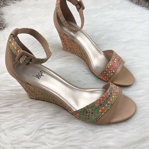 Tan cork colorful wedges